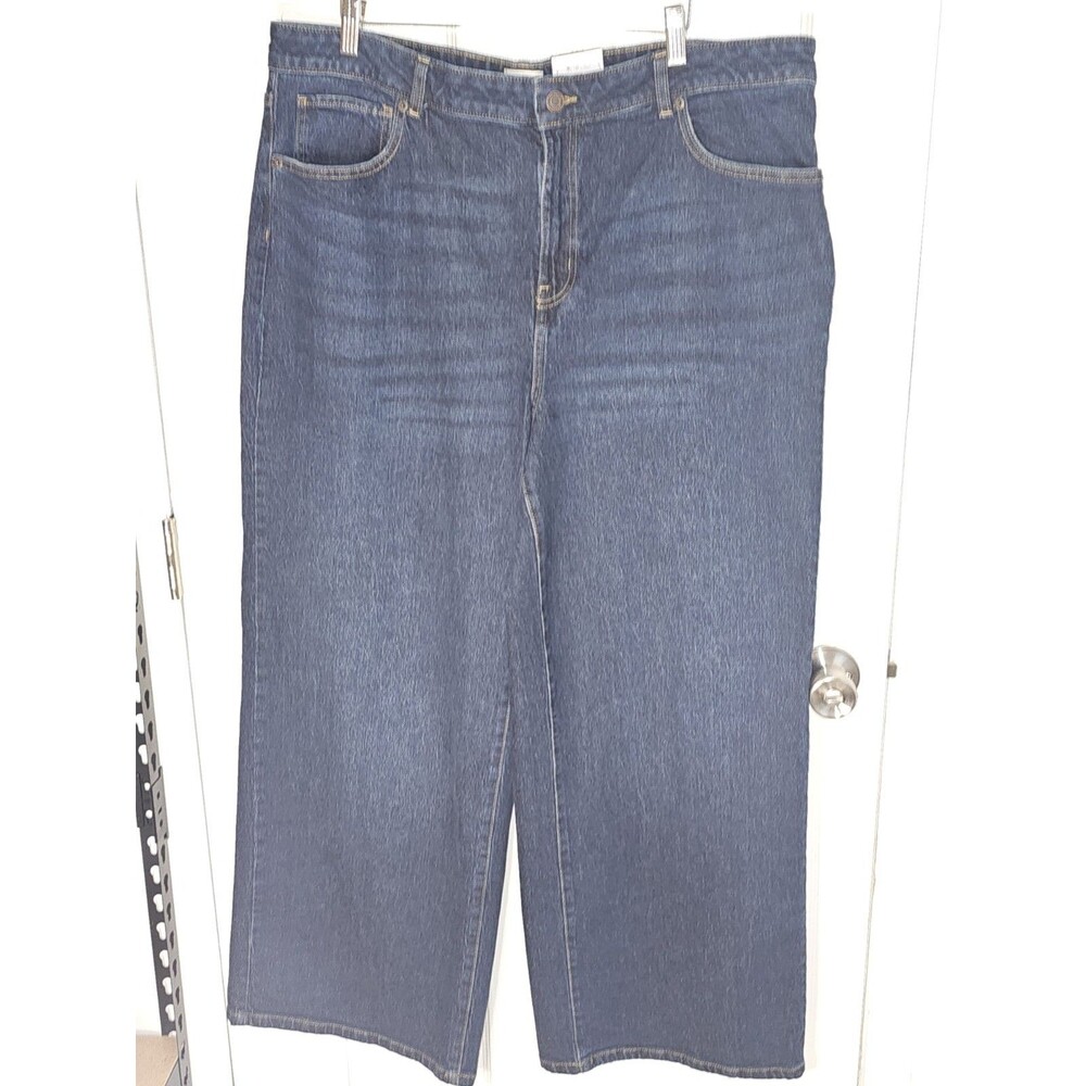 NEW Womens Jeans Denim Dark Blue Wide-Leg High Rise Comfort Casual Workwear